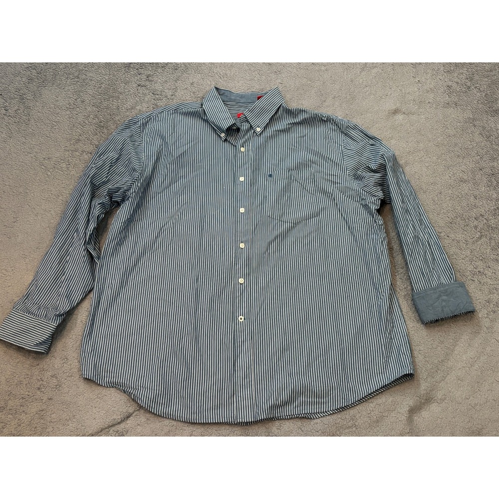IZOD Mens XL Blue White Striped Button Down Long Sleeve Cotton Shirt